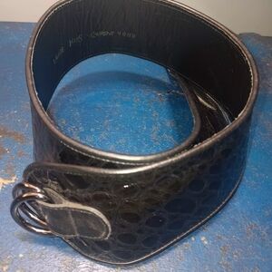 Yves Saint Laurent 80s Black Leather Croc Embossed Belt